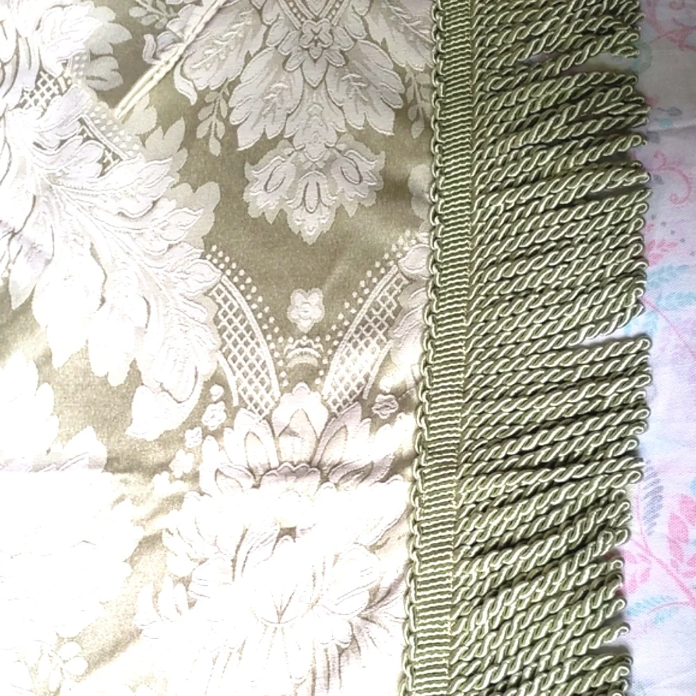 2 Beautiful Green Jacquard Valances w/ Heavy Trim